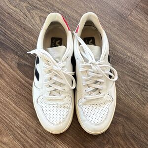 Veja White Sneakers with Black and Red Accents